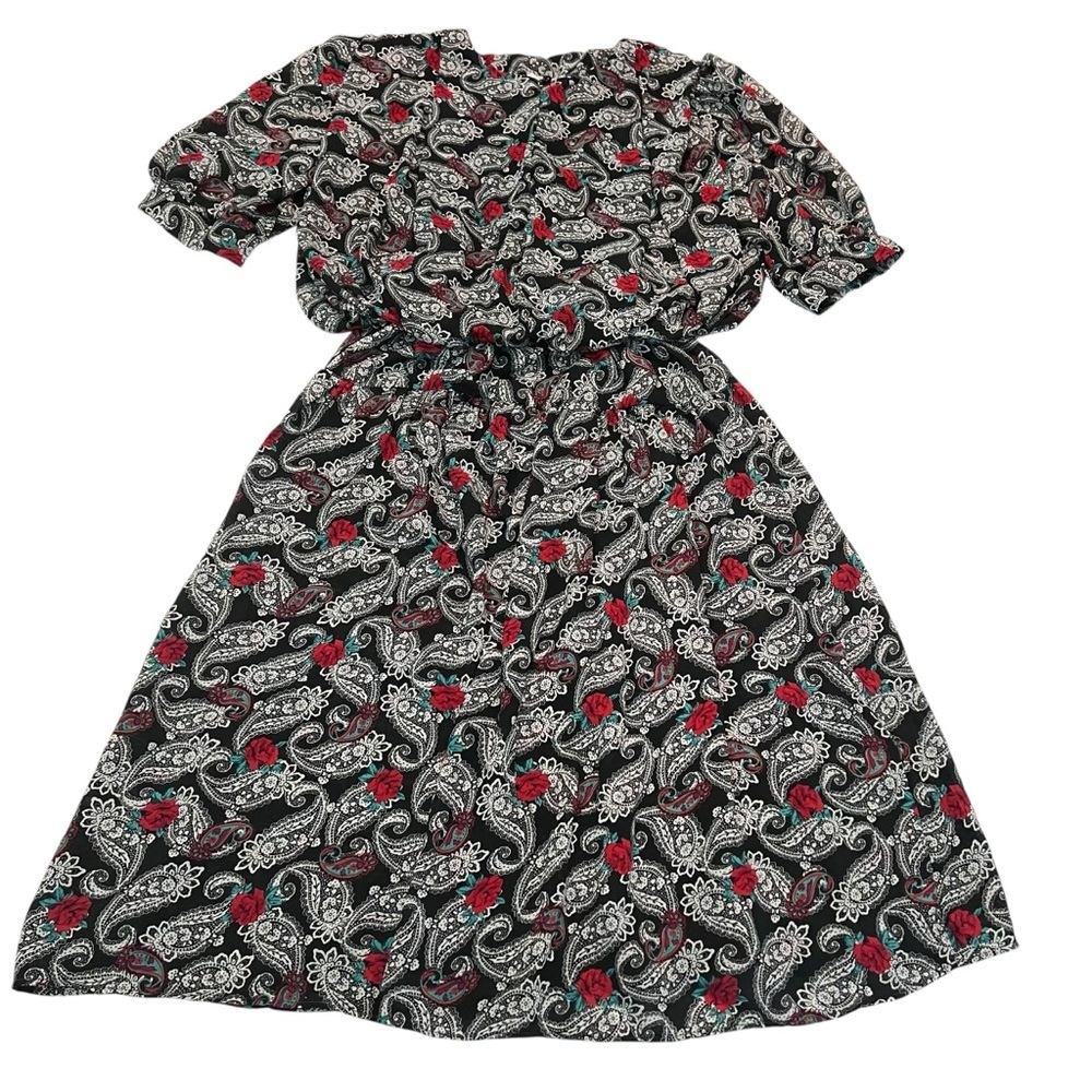 Vintage Perceptions Union Made Dress – Paisley Rose Print, 70s/80s Boho Midi‎